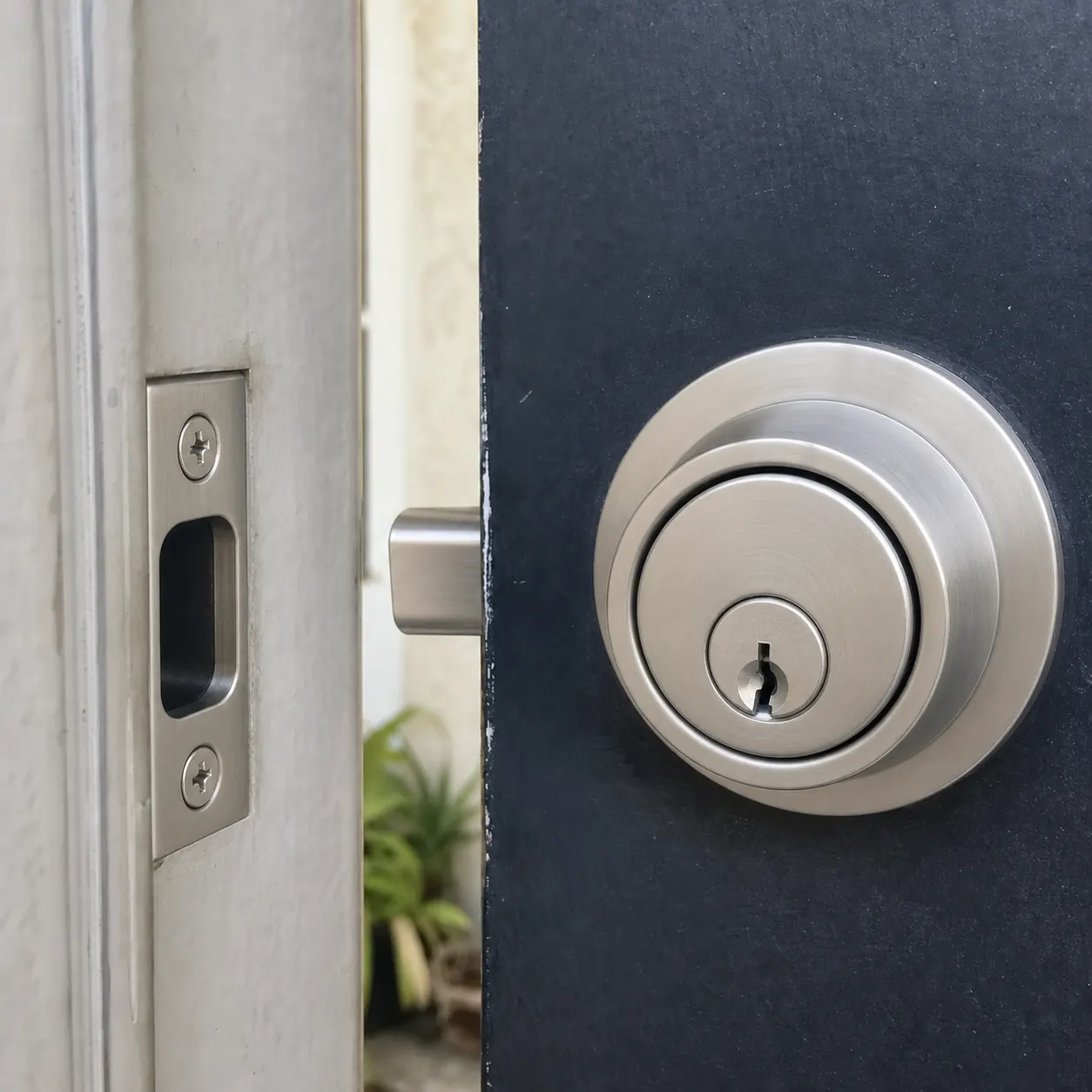 Lock after service New satin nickel deadbolt after locksmith service